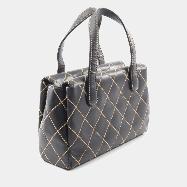 Pre Owned Chanel Wild Stitch Black Leather Tote Bag
