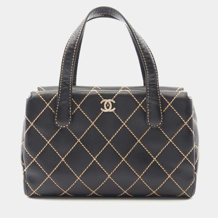 Pre Owned Chanel Wild Stitch Black Leather Tote Bag
