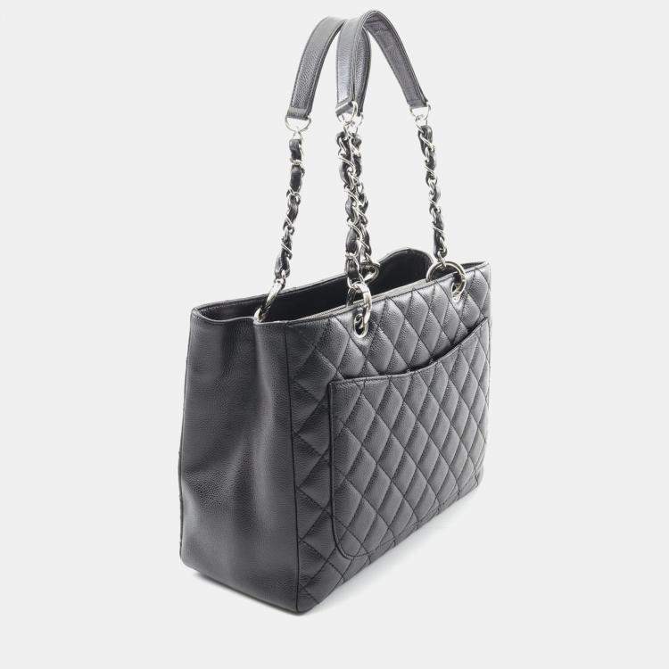 Pre Owned Chanel Matelasse Grand Shopping Gst Chain Tote Bag Calfskin Bk Shw