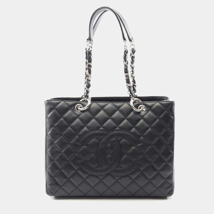 Pre Owned Chanel Matelasse Grand Shopping Gst Chain Tote Bag Calfskin Bk Shw