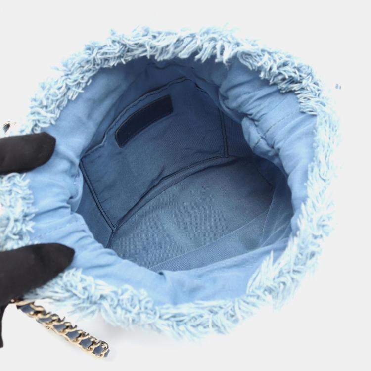 Pre Owned Chanel Small Blue Denim Bucket Crossbody Bag