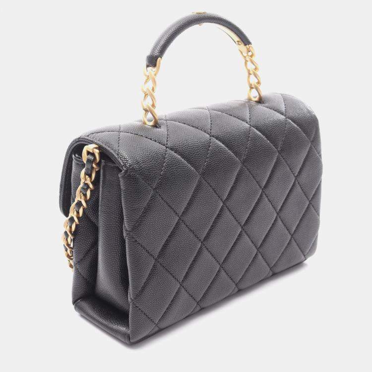 Pre Owned Chanel Matelasse Top Handle Chain Shoulder Bag Calfskin Black Ghw