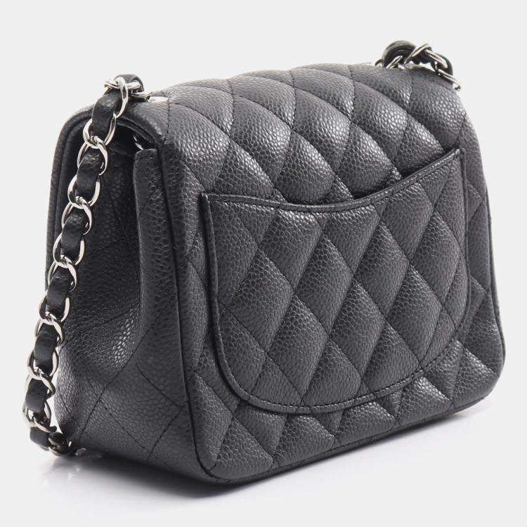 Pre Owned Chanel Classic Square Mini Gray Calfskin Shoulder Bag