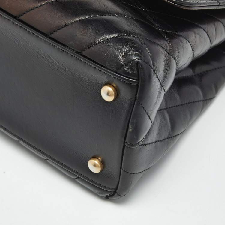Pre Owned Chanel Black Chevron Leather Small Coco Top Handle Bag
