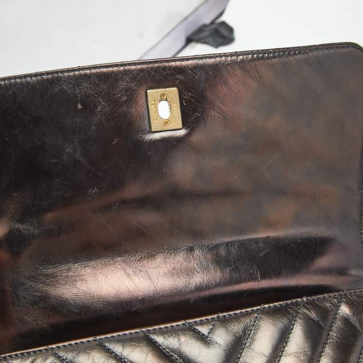 Pre Owned Chanel Black Chevron Leather Small Coco Top Handle Bag