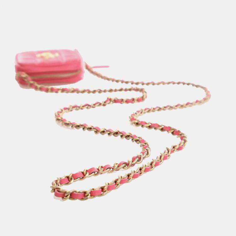 Pre Owned Chanel Pink CC Lambskin Diamond Clutch with Chain