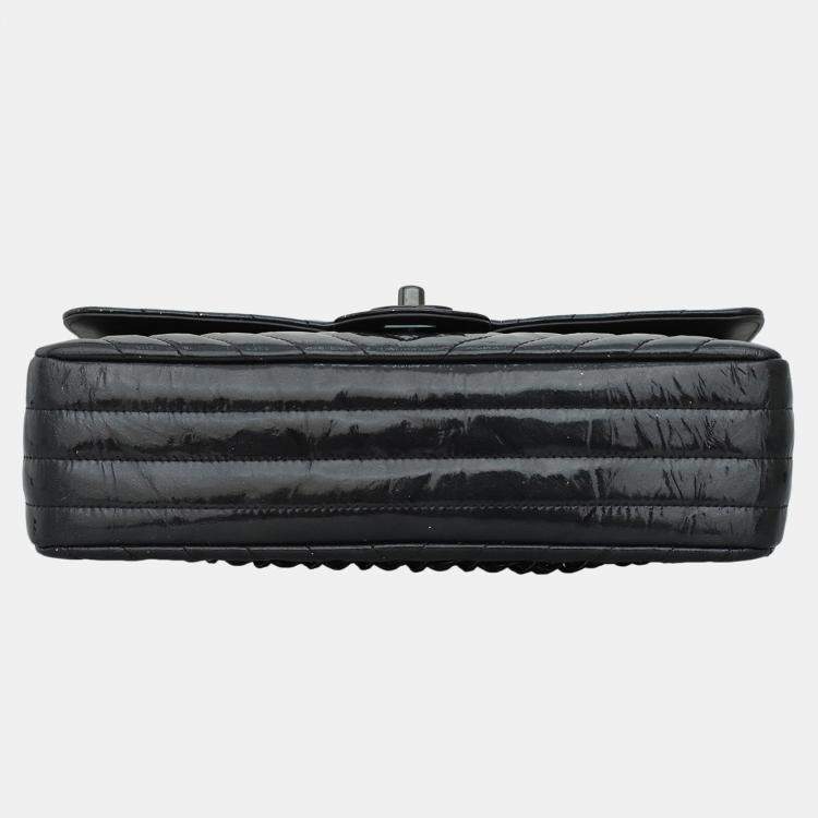 Pre Owned Chanel Patent Leather Chevron Medium Double Flap Bag