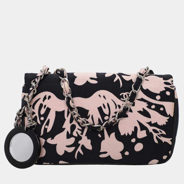 Pre Owned Chanel Printed Satin Mini Flap Shoulder Bag with Mirror