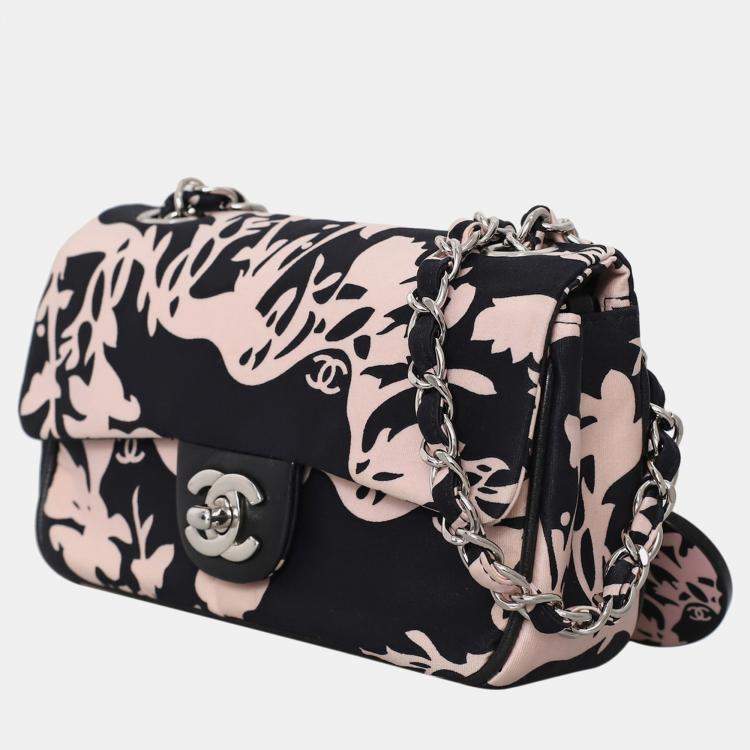 Pre Owned Chanel Printed Satin Mini Flap Shoulder Bag with Mirror