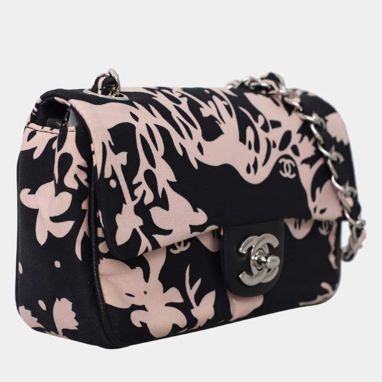 Pre Owned Chanel Printed Satin Mini Flap Shoulder Bag with Mirror