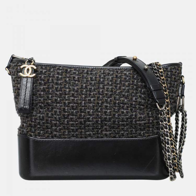 Pre Owned Chanel Tweed Calfskin Medium Gabrielle Hobo Bag