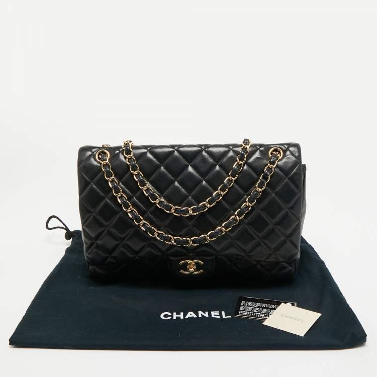 Pre Owned Chanel Black Quilted Lambskin Leather Maxi Classic Single Flap Bag