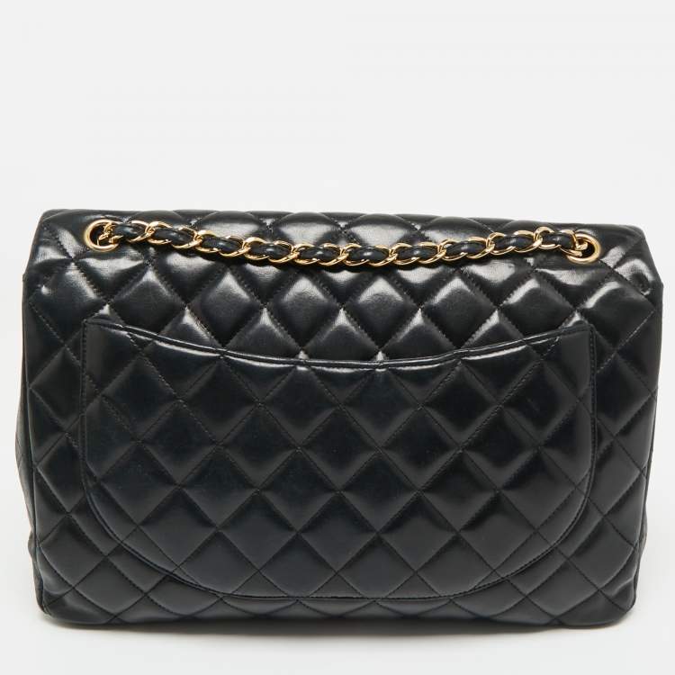 Pre Owned Chanel Black Quilted Lambskin Leather Maxi Classic Single Flap Bag