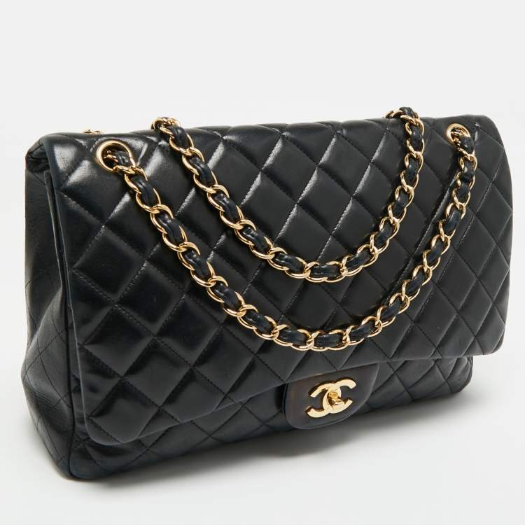 Pre Owned Chanel Black Quilted Lambskin Leather Maxi Classic Single Flap Bag