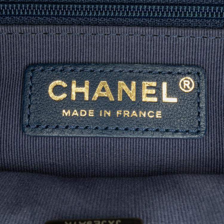 Pre Owned Chanel Navy Blue Small Tweed School Memory Top Handle Flap