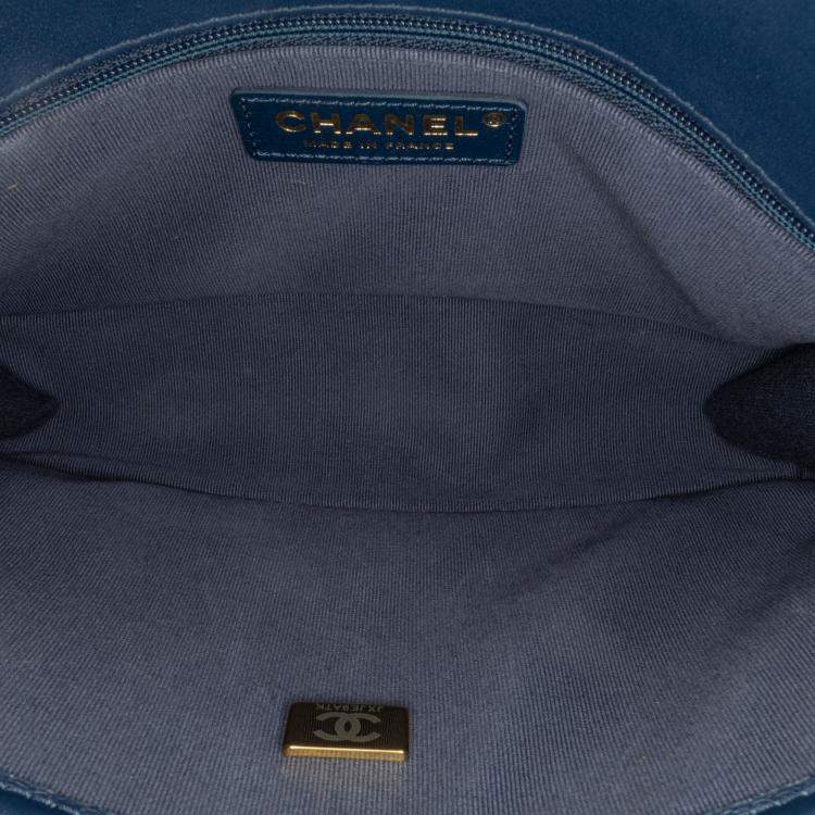 Pre Owned Chanel Navy Blue Small Tweed School Memory Top Handle Flap