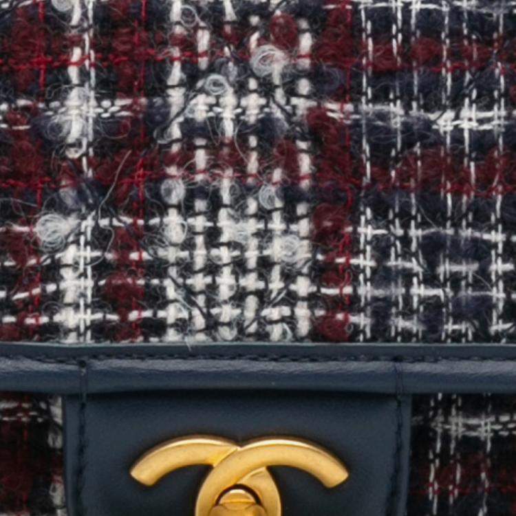 Pre Owned Chanel Navy Blue Small Tweed School Memory Top Handle Flap