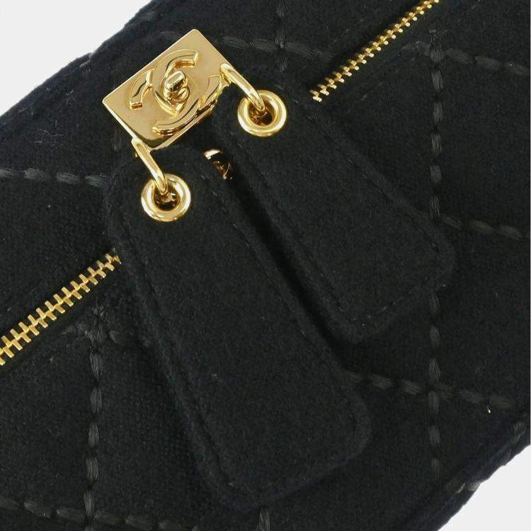 Pre Owned Chanel Vanity Black Cotton Wild Stitch Top Handle Bag