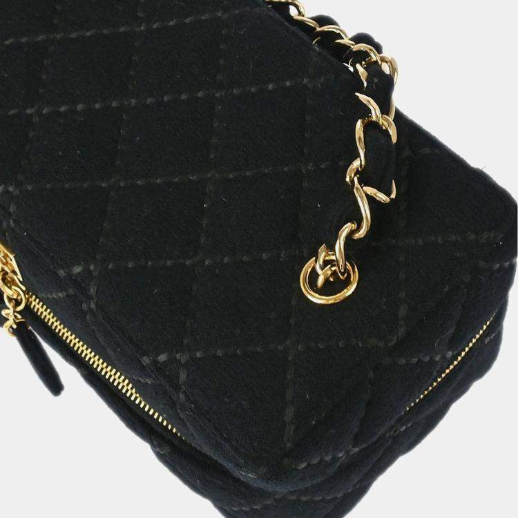 Pre Owned Chanel Vanity Black Cotton Wild Stitch Top Handle Bag