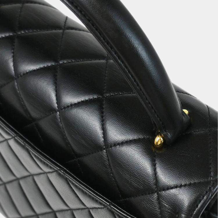 Pre Owned Chanel Black Lambskin Top Handle Bag