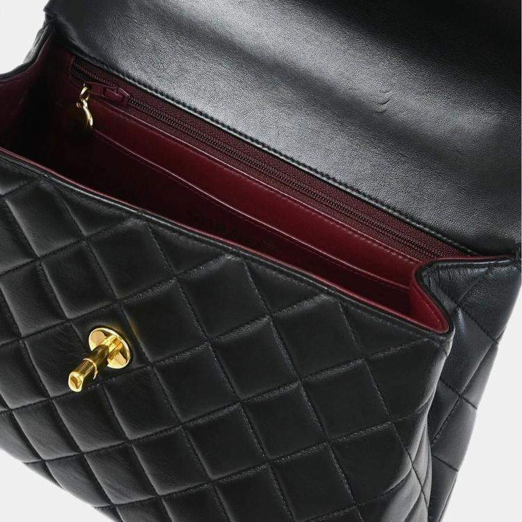 Pre Owned Chanel Black Lambskin Top Handle Bag