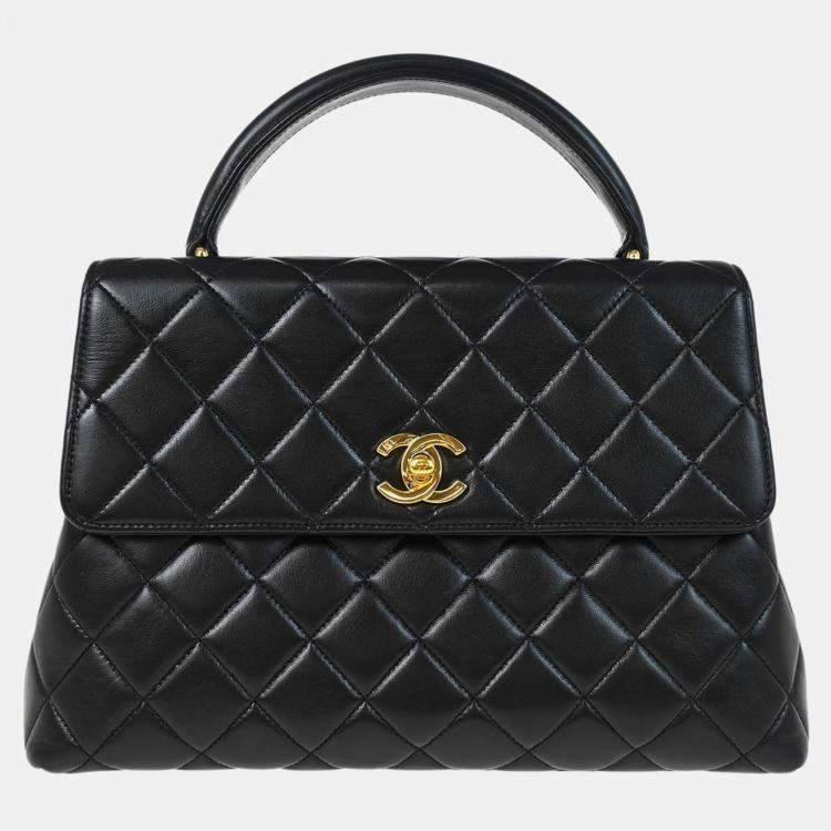 Pre Owned Chanel Black Lambskin Top Handle Bag