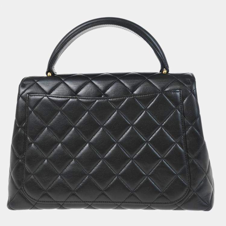 Pre Owned Chanel Black Lambskin Top Handle Bag