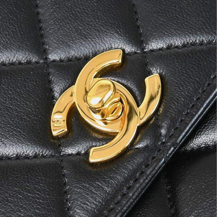 Pre Owned Chanel Black Lambskin Top Handle Bag
