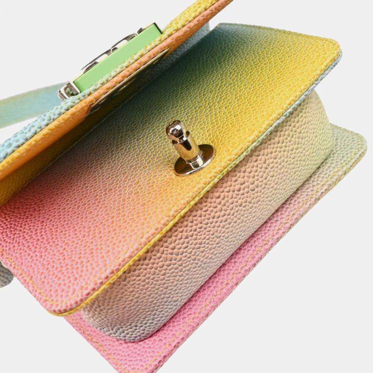 Pre Owned Chanel Boy Mini Multicolor Pastel Leather Shoulder Bag
