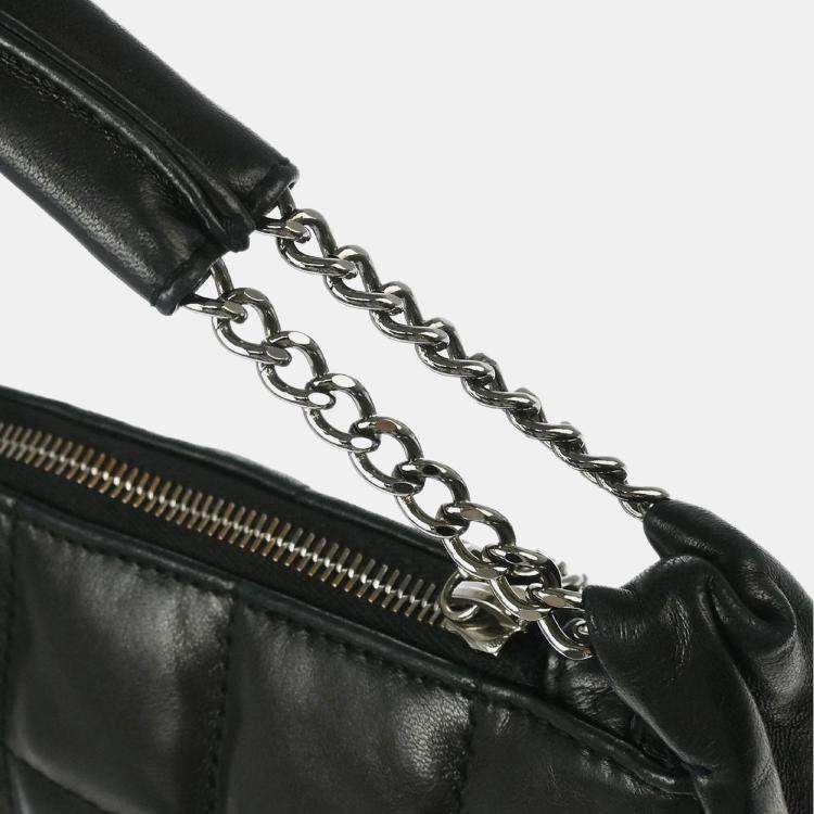 Pre Owned Chanel Choco Bar Fringe Black Lambskin Shoulder Bag