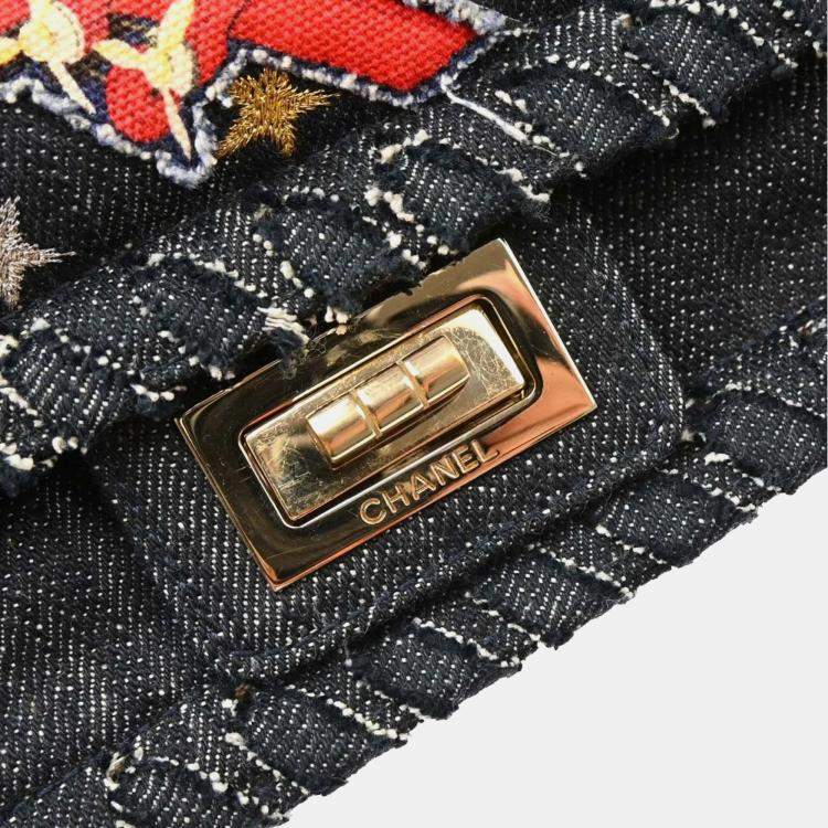 Pre Owned Chanel Night Flight Mademoiselle Lock Indigo Denim Shoulder Bag