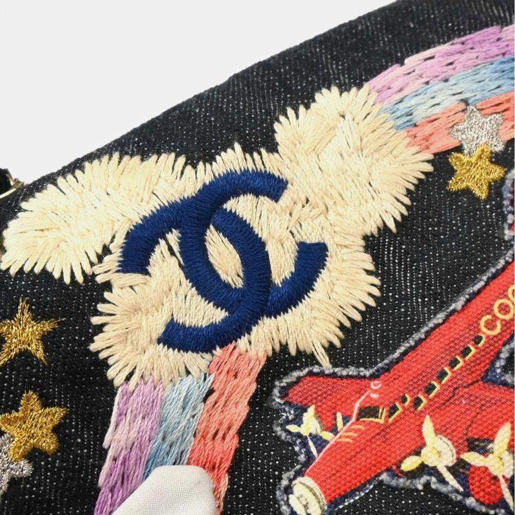 Pre Owned Chanel Night Flight Mademoiselle Lock Indigo Denim Shoulder Bag