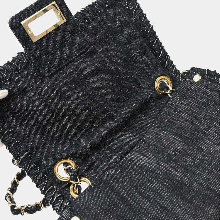 Pre Owned Chanel Night Flight Mademoiselle Lock Indigo Denim Shoulder Bag