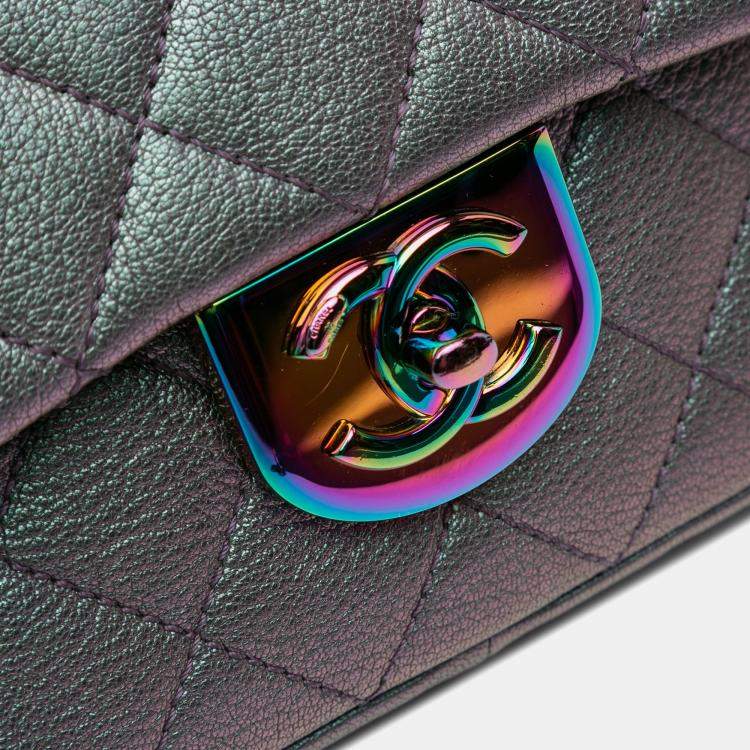 Pre Owned Chanel Purple Small Iridescent Goatskin Double Carry Waist Chain Flap