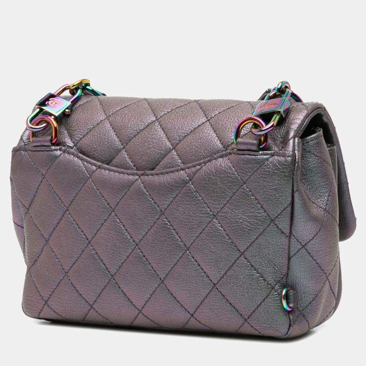 Pre Owned Chanel Purple Small Iridescent Goatskin Double Carry Waist Chain Flap
