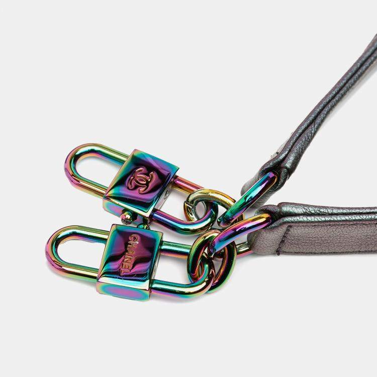 Pre Owned Chanel Purple Small Iridescent Goatskin Double Carry Waist Chain Flap