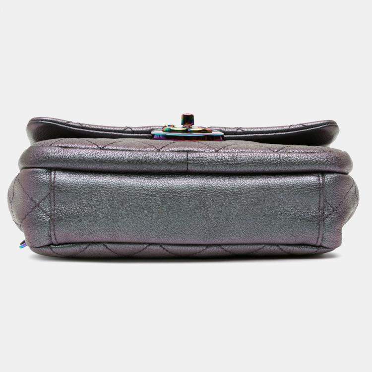 Pre Owned Chanel Purple Small Iridescent Goatskin Double Carry Waist Chain Flap