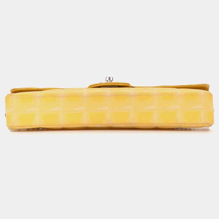 Pre Owned Chanel Yellow New Travel Line Nylon East West Flap