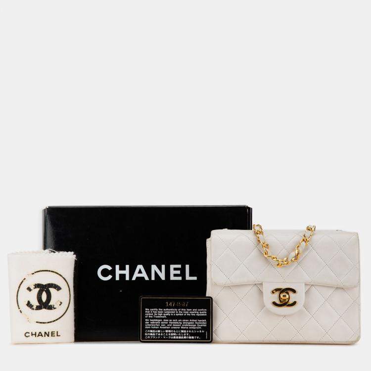 Pre Owned Chanel White Mini Square Classic Lambskin Single Flap
