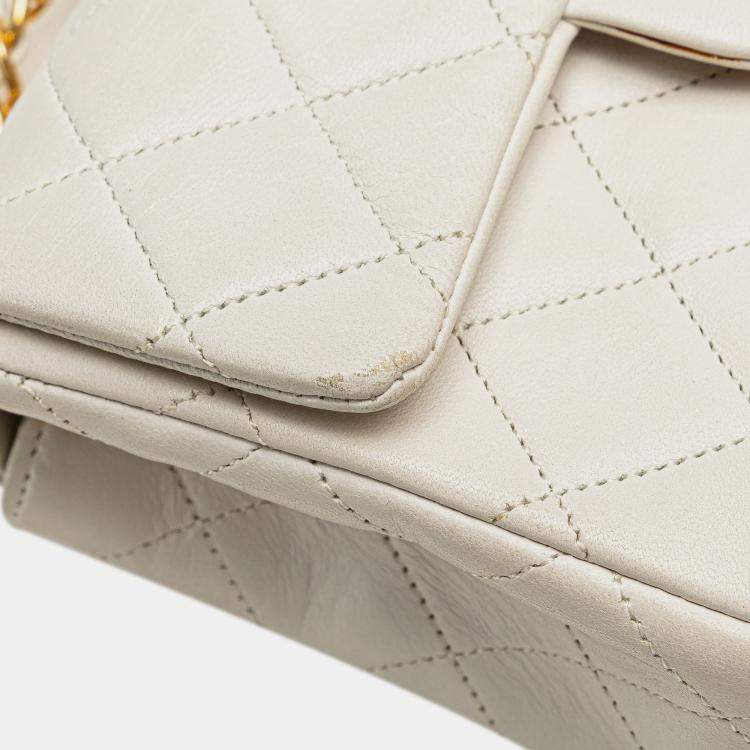 Pre Owned Chanel White Mini Square Classic Lambskin Single Flap