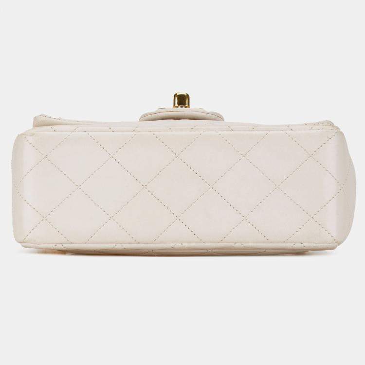 Pre Owned Chanel White Mini Square Classic Lambskin Single Flap