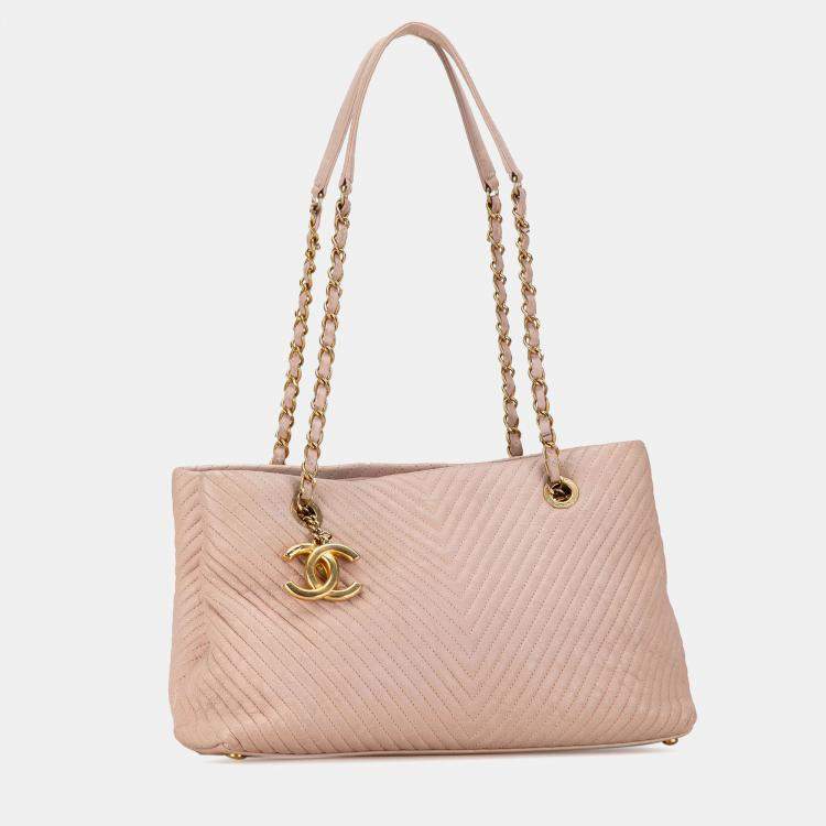 Pre Owned Chanel Pink Large Chevron Calfskin Surpique Tote