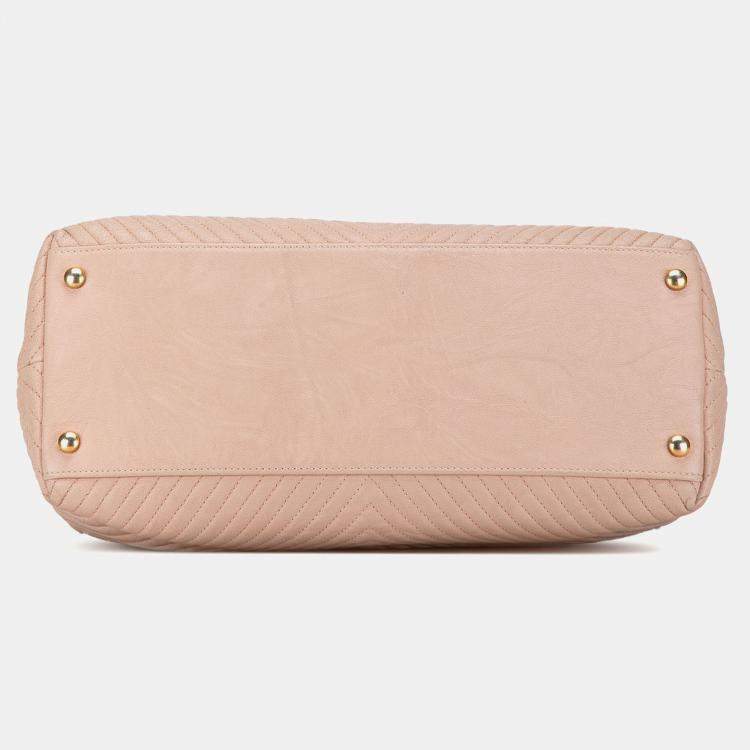 Pre Owned Chanel Pink Large Chevron Calfskin Surpique Tote