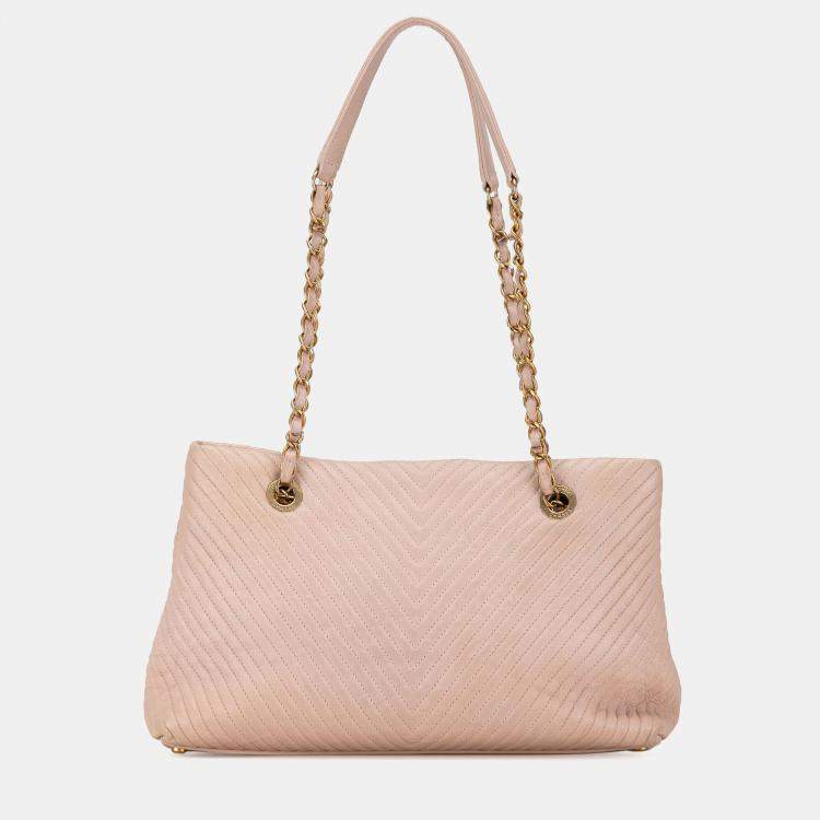 Pre Owned Chanel Pink Large Chevron Calfskin Surpique Tote