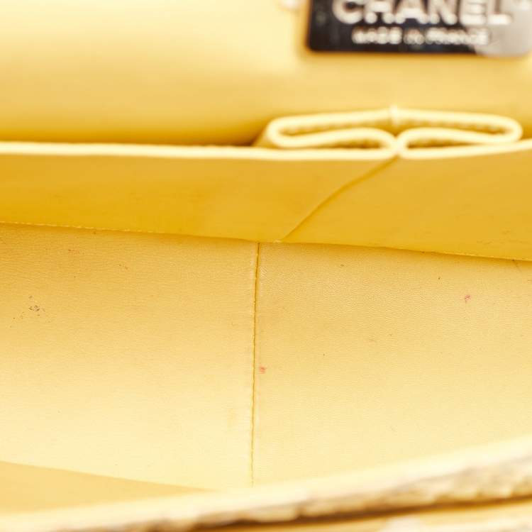Pre Owned Chanel Light Yellow Python Jumbo Classic Double Flap Bag