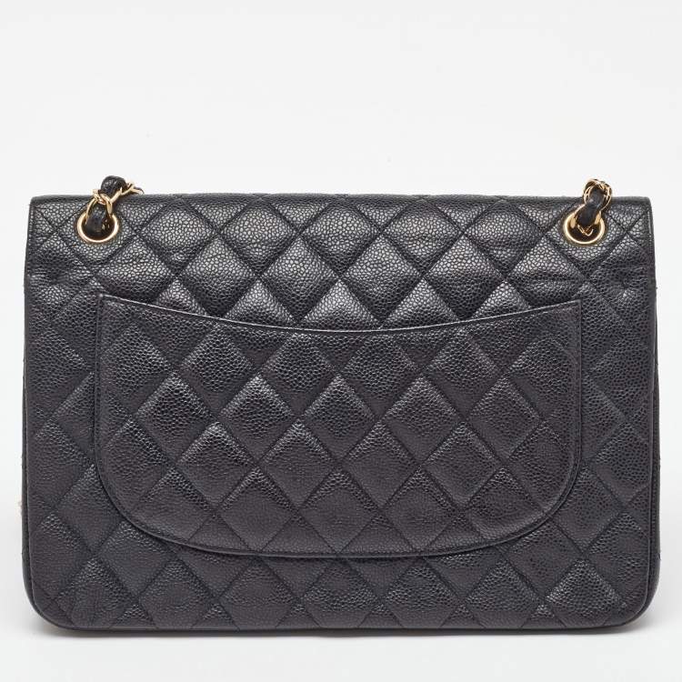 Pre Owned Chanel Black Quilted Caviar Leather Jumbo Classic Double Flap Bag