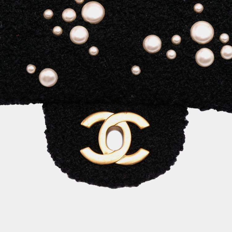 مملوكة مسبقًا Chanel Black Small Tweed Pearl Cosmos Flap Bag