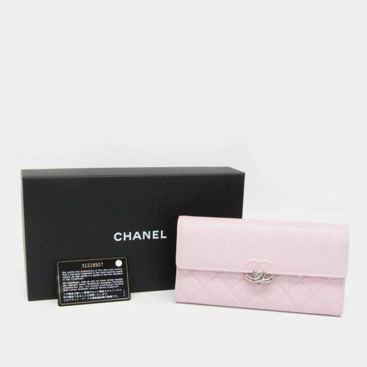 Pre Owned Chanel Gusset Flap Pink Leather Wallet