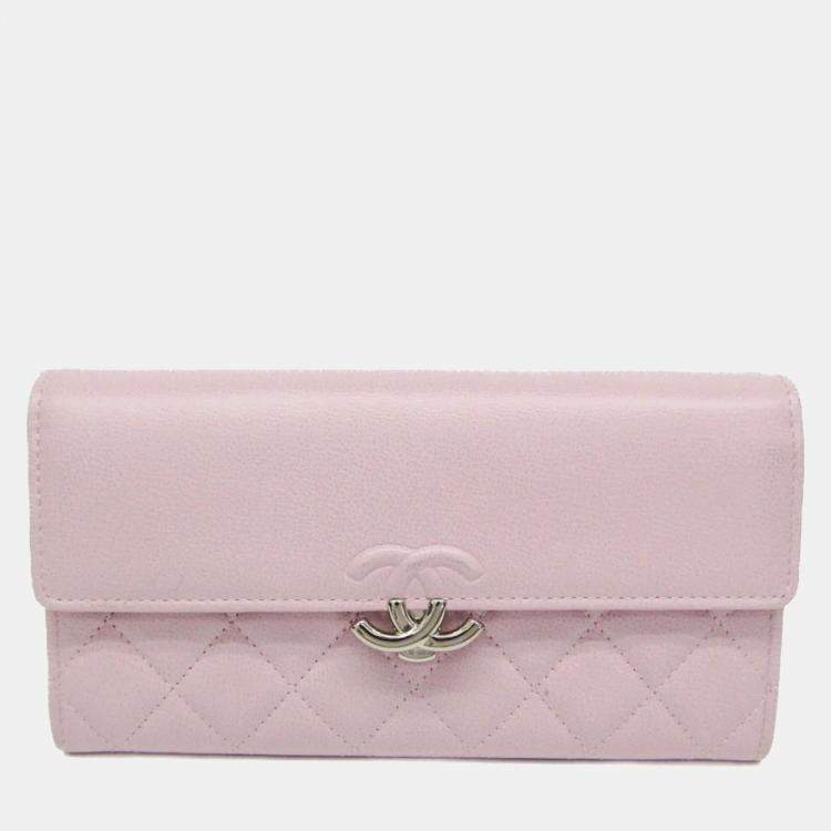 Pre Owned Chanel Gusset Flap Pink Leather Wallet