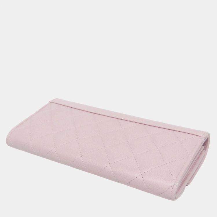 Pre Owned Chanel Gusset Flap Pink Leather Wallet